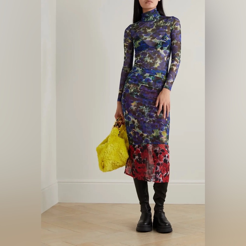 Dries Van Noten Multicolor Floral Sheer Long Sleeve Top